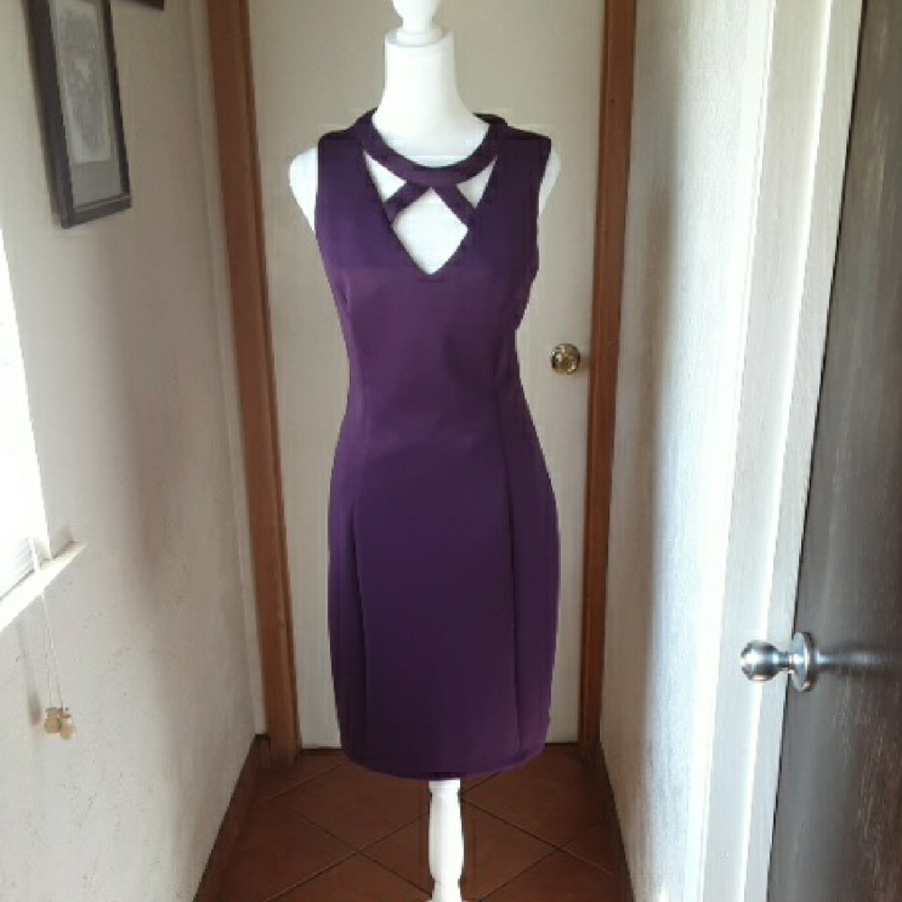 Guess Purple Sheath Midi Dress Halter Neckline 95%Polyester 5%Spandex NEW